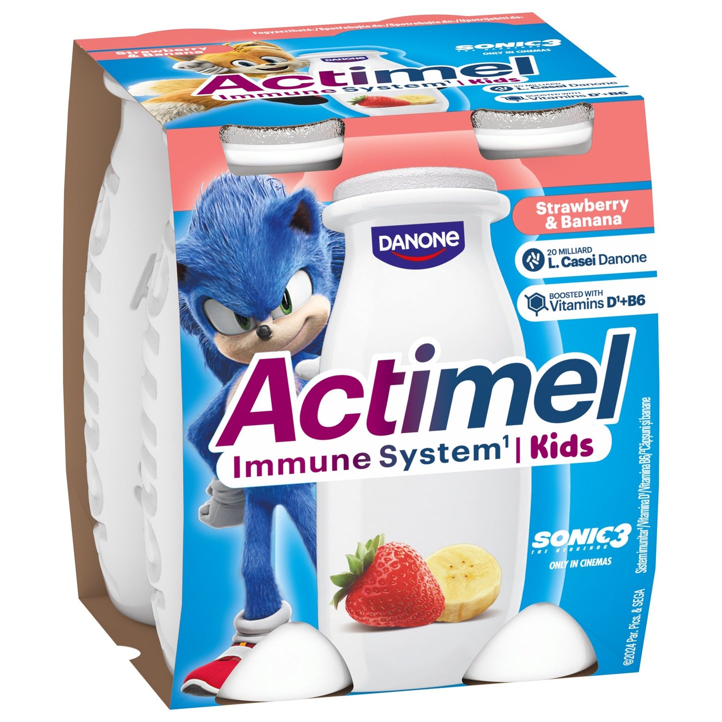 Danone Actimel Kids zsírszegény eper-banánízű joghurtital B6- és D-vitaminnal (4x100g)